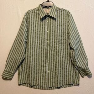 Carbon Men's Olive and White Striped Shirt